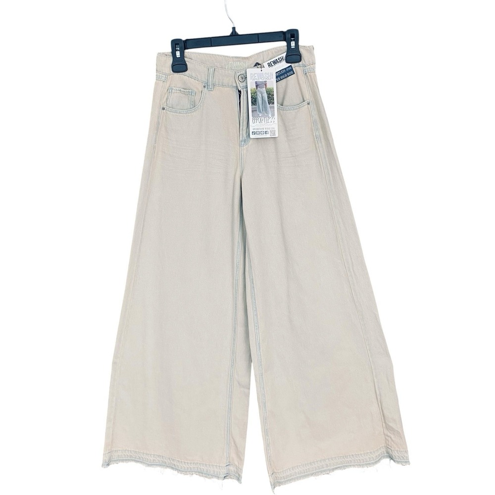 Rewash Overflow Wide Leg Jeans Womens 27 Super High Rise Light Cream Frayed Hem
